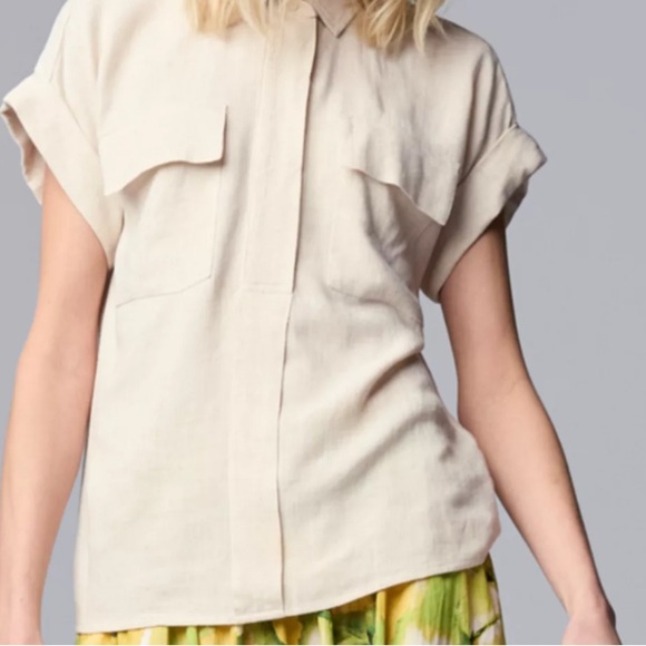Simply Vera Vera Wang Tops - Simply Vera Women’s Vera Wang Short Sleeve Linen Shirt SZ XXL NWT